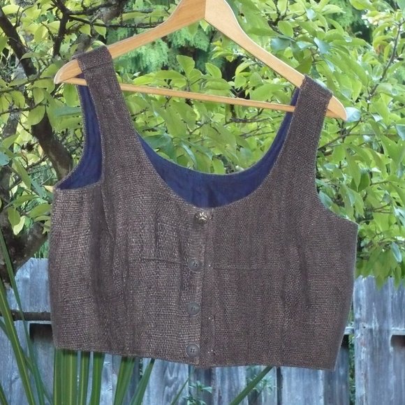 Loom Room D&D Elven 100% Hemp Brown Crop Vest With Brassy Buttons - Picture 1 of 5